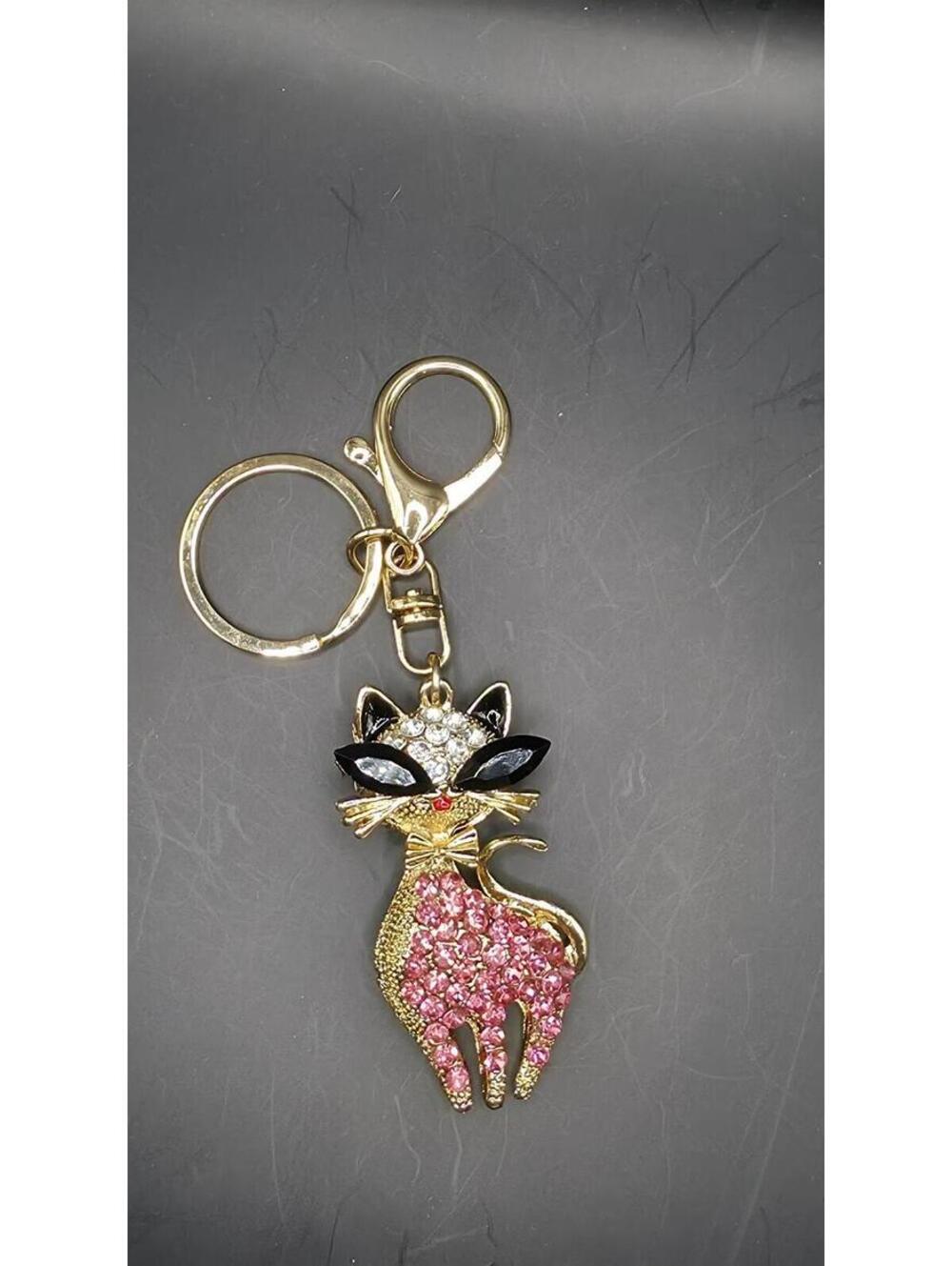 Cute Pink Crystal Cat Keychain Charm
